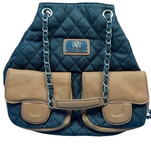 Sharif 1827 dark denim w/ tan trim convertible backpack purse